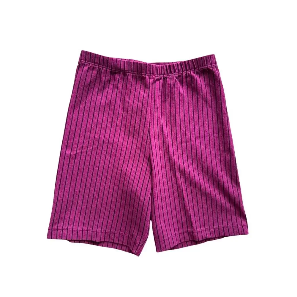 Vintage 80s 90s Danskin Pink Magenta Stripe Bike Shorts High Waist Cotton M